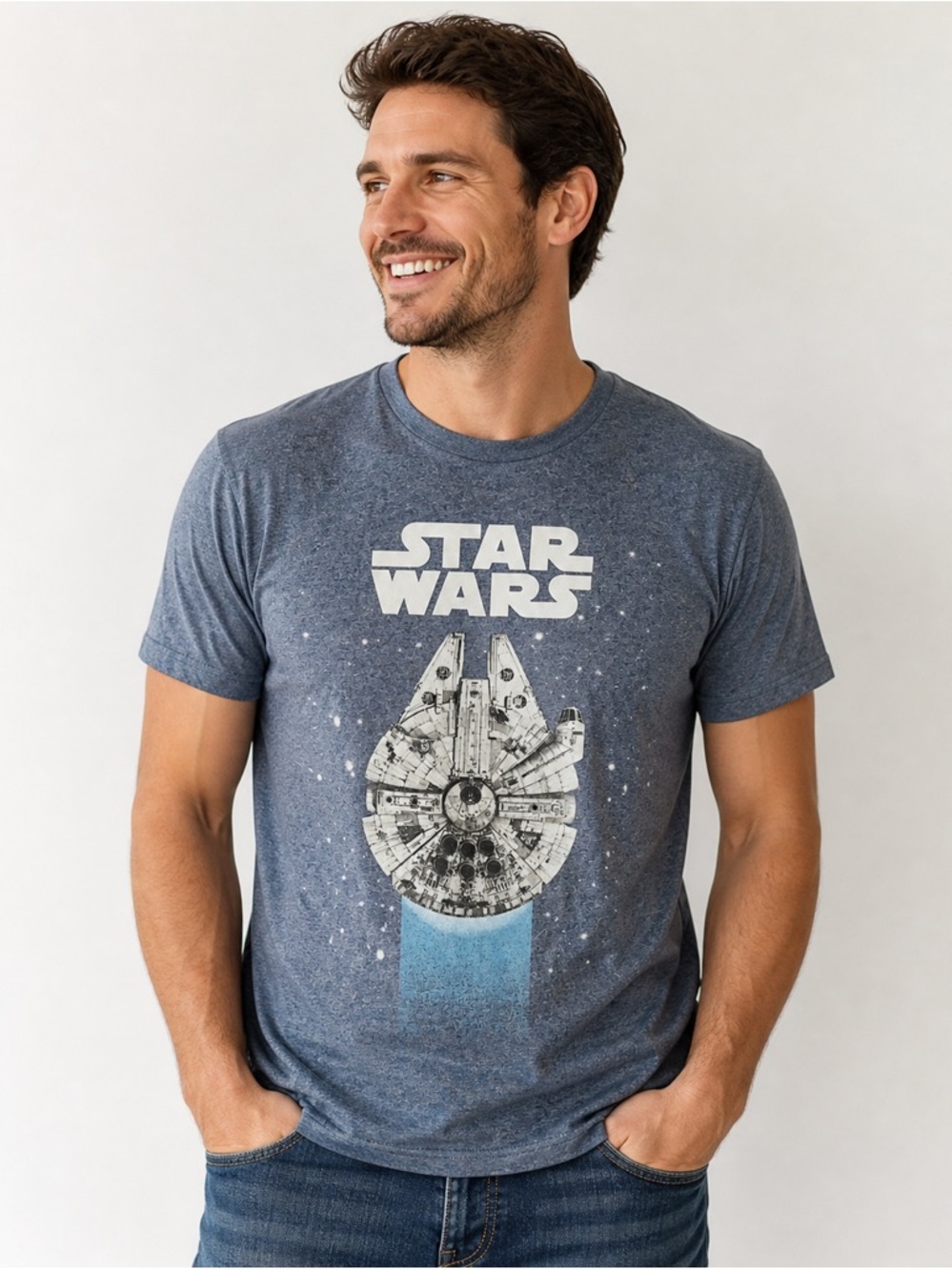 Star Wars Men's Navy Graphic Short-Sleeve Tee with Millennium Falcon